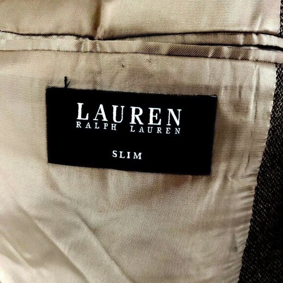 Lauren Ralph Lauren Tweed Wool 2 Leather Button Sport Coat 44R Brown Cross Check - Picture 9 of 12